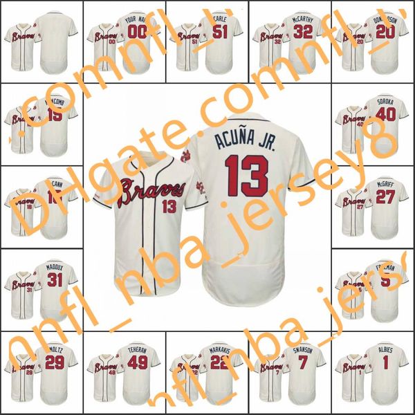 

атланта braves # 13 ronald acuna jr. 5 freddie freeman 7 dansby swanson men женщины молодежь аутентичные flex base custom jersey, Blue;black