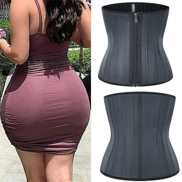 25 aço ósseo de aço treinador de estômago emagrecimento cinto de barriga de barriga de modelo de modelagem corset látex cincher corpo shaper folhas shaperwear 220125