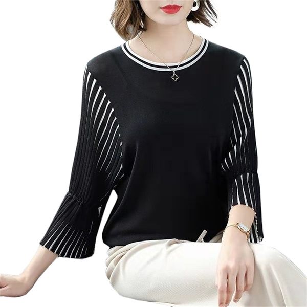 

spring new loose casual korean pullover black stripes summer fashion knit thin sweater women y200910, White;black
