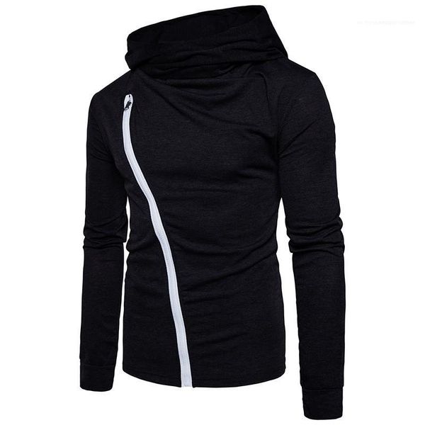 

casual mens clothing autumn mens designer tshirts hooded solid color printed long sleeve diagonal zipper, White;black