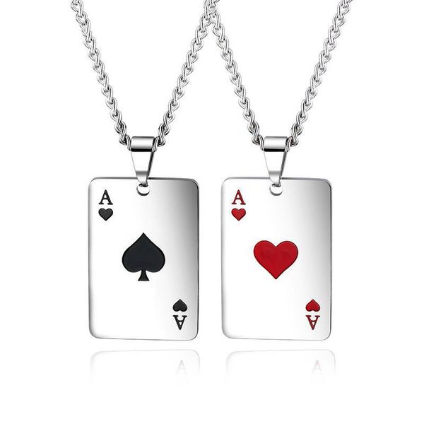 

hip hop personality poker heart a necklace for men women lucky poker stainless steel pendant fashion punk party jewelry gift, Silver