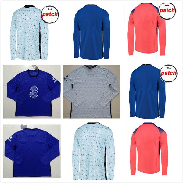 

long sleeve soccer jersey arrizabalaga havertz mount rudiger jorginho abraham barkley kante giroud pulisic 2020 2021 football full shirt, Black;yellow