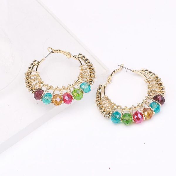 

hoop & huggie european and american hand-wound earrings temperament ladies claw chain rhinestone beaded double metal ear jewelry, Golden;silver