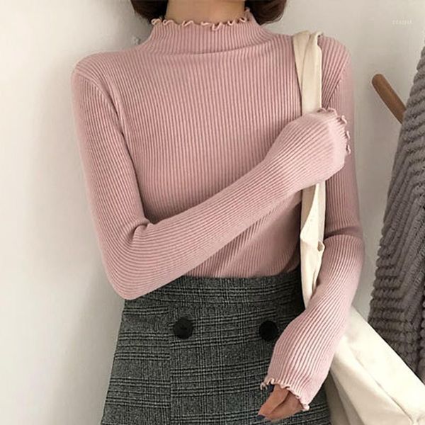 

women's sweaters fashion 2021 fall winter slim fit sweater warm women turtleneck ruched knitwear high elastic solid knitted pullovers1, White;black