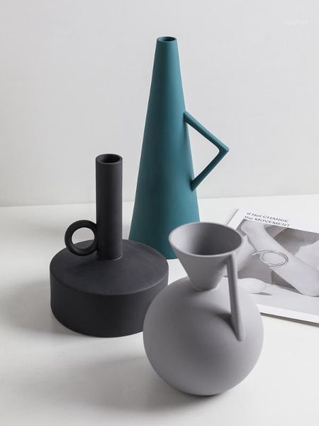 

nordic minimalist ceramic vase ornament home porcelain flower figurines geometric art nordic home decoration accessories vase1