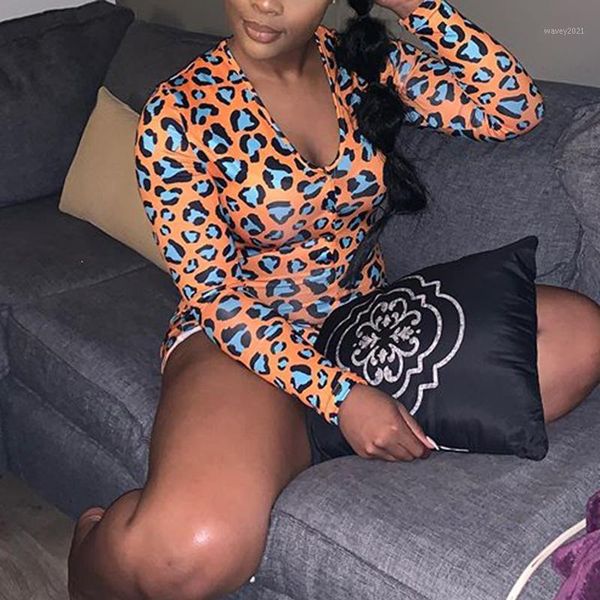 

women's jumpsuits & rompers 2021 style women casual long sleeve shorts leopard print female nightwear party club outfits onesies omsj1, Black;white