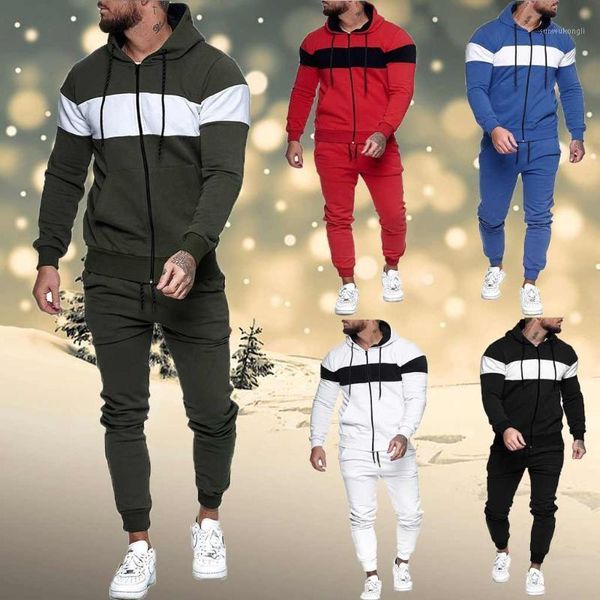 

running sets mens autumn leisure splicing zipper print sweatshirt pants sport suit tracksuit two-piece casual sweatshirt1, Black;blue