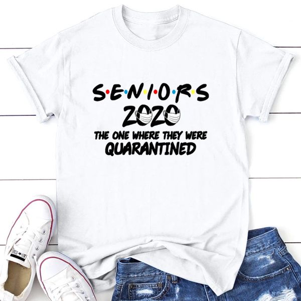 

personalized senior 2020 letter mask printed short sleeve loose casual women's t-shirt, White