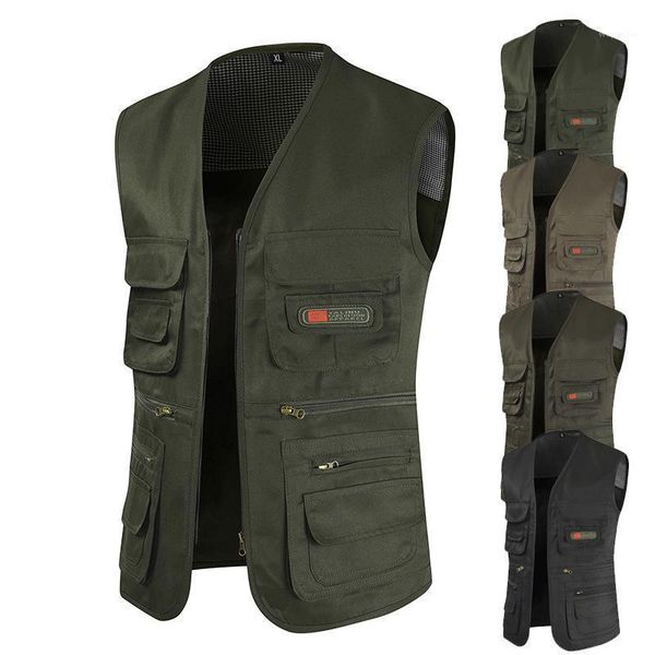 

new men's vest zipper v-neck sleeveless pocket decor loose casual breathable washable male autumn jacket1, Black;white