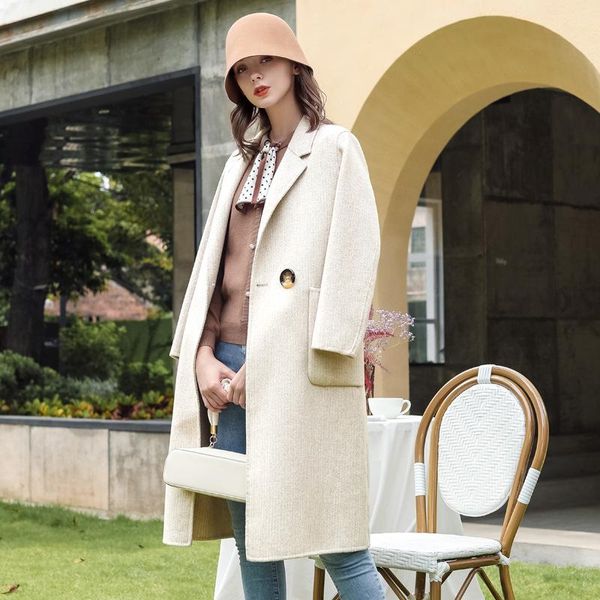 

шерсть двустороннее пальто ni осень / зима 2020 новый стиль женский длинный драпированный темперамент леди шерстяное 98221, Black