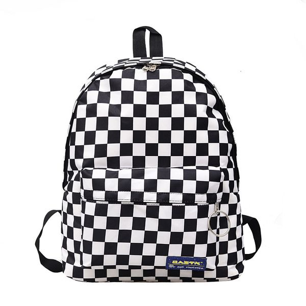 

hbp non-brand black and white check backpack q leisure nylon outdoor backpack women's bag student schoolbag sport.0018