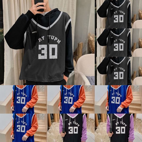 

autumn winter 2020 ins fake two piece hooded sweater men's original night style lovers wear trend korean wear couple wearcoat couple dr, Black