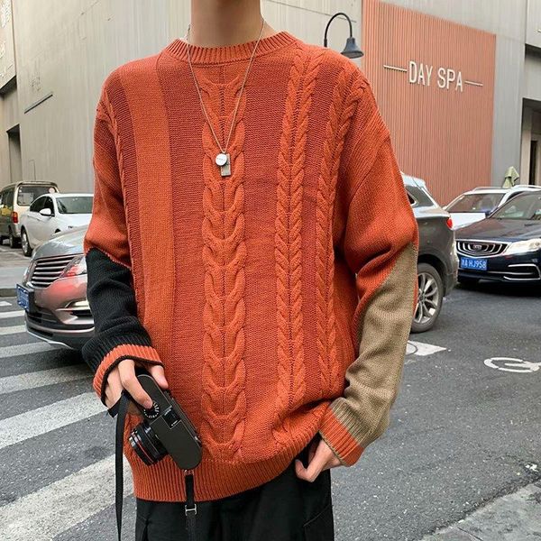 

men's sweaters clothes knitted casual male autumn witer men cotton pullover patchwork spacious o-neck comfortable fashion sweater long-, White;black