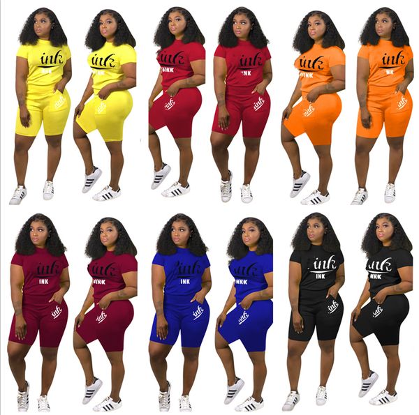 

women summer outfit tracksuit shorts sets sportswear designer t-shirt short sleeve and short pants fitness clothing sale h12710, White