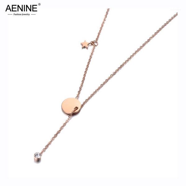 

aenine office stainless steel round tag star pendant necklaces jewelry trendy rhinestone chokers necklace for women girl an190141, Silver