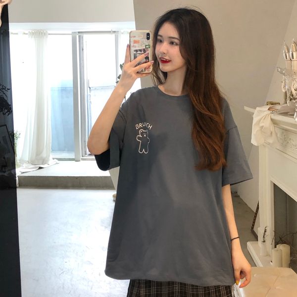 

2021 new summer student casual all-match happy cartoon short sleeve sweet turtleneck round female t-shirt bf fashion ip5r, White