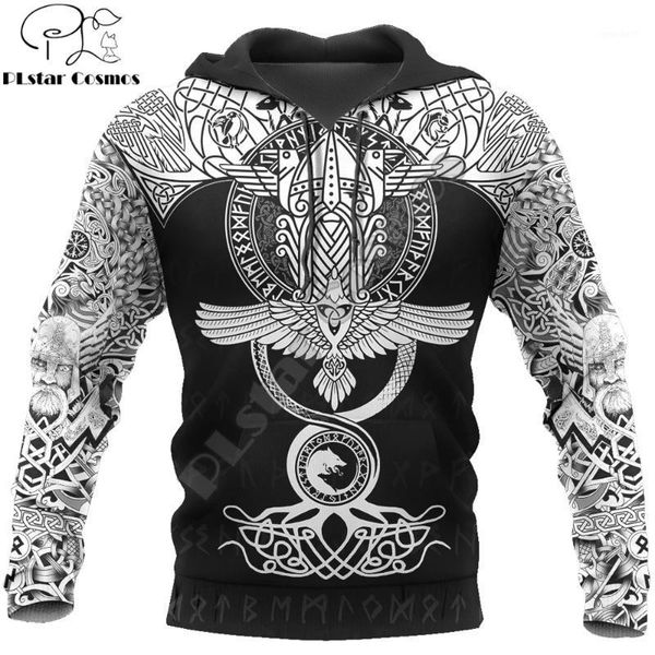 

men's hoodies & sweatshirts of odin tattoo 3d printed men harajuku fashion hooded sweatshirt casual jacket zip hoodie wj0051, Black