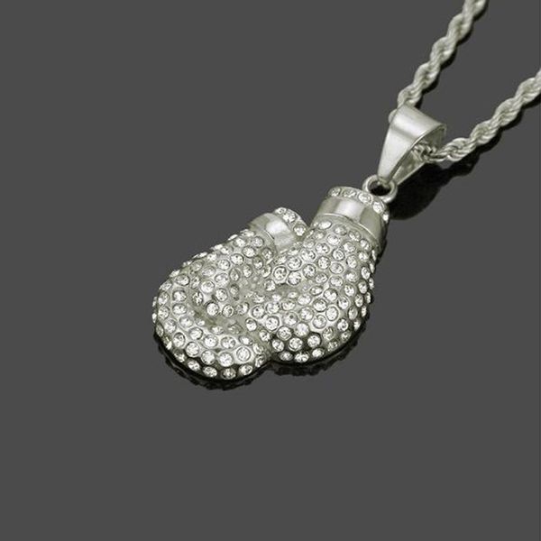 

pendant necklaces bling boxing gloves necklace chain gold/ color men's hip hop jewelry charm alloy & metal women, Silver
