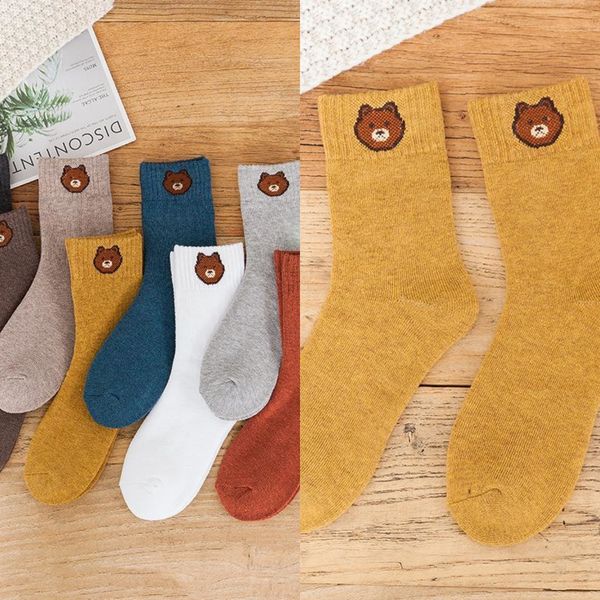 

new cotton bear head thickened terry winter women's plush towel women's tube medium socks medium sockstowel socks socks wdm84, Black