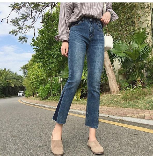 

casual y2k flare jeans for female fashion 2021 women's vintage denim pants high waisted harajuku nine minutes of pants, Blue