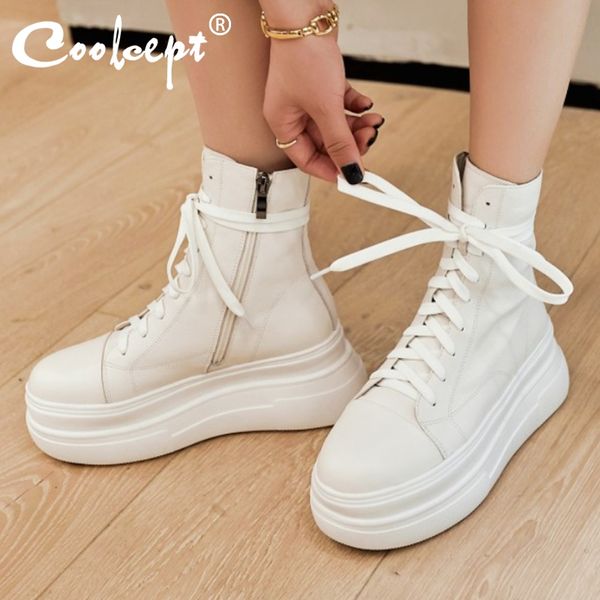 

coolcept new women ankle boots real leather thick bottom winter autumn shoes women fashion cool footwear size 34-39, Black