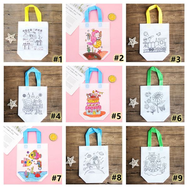 

26 colors kids graffiti bag diy handmade painting puzzles arts crafts color filling drawing toy kindergarten non-woven handbags g20305, Black