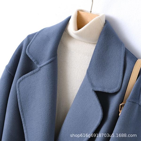 

women's wool & blends mid long woolen coat in 2021, Black