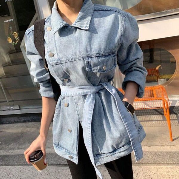 

women's jackets [ewq] 2021 autumn medium long sleeve single-breasted fashion trend ladies denim jacket korean style wide loose coat lai, Black;brown