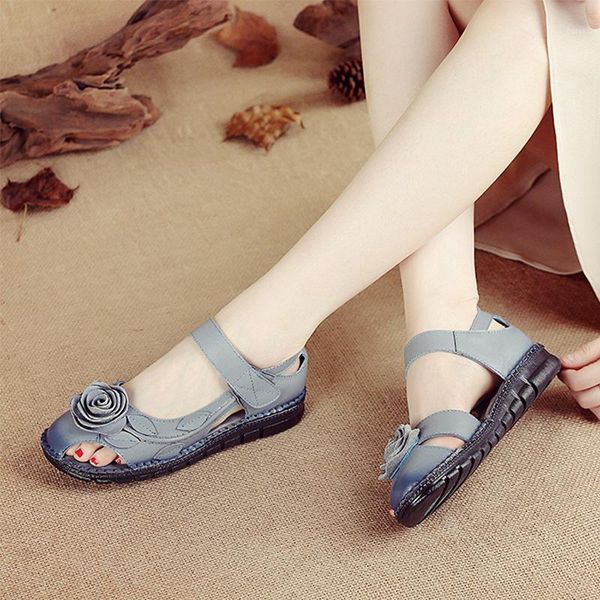 

2020 women sandals summer big size 41 shoe female flats flower pu ladies hook loop shoes woman casual platform women's footwear1, Black