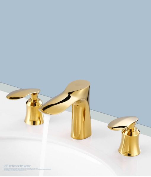 

luxury gold bathroom sink faucet solid brass copper cold water basin mixer faucet three hole two handle golden basin tap