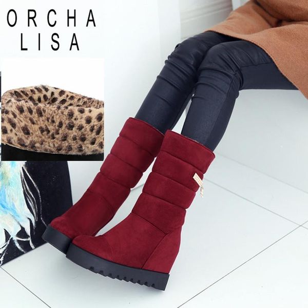 

orcha lisa big-size 34-43 flock mid-теленок зимние сапоги для женщин высота увеличение снега сапоги металл украшение обувь женский c641, Black
