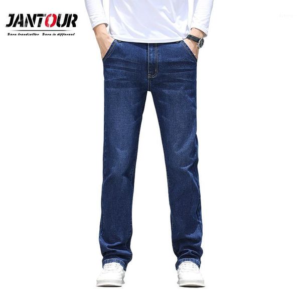 

plus size 35 40 42 44 46 men's casual jeans classic mid waist straight cotton blue elasticity male denim trousers brand pants1