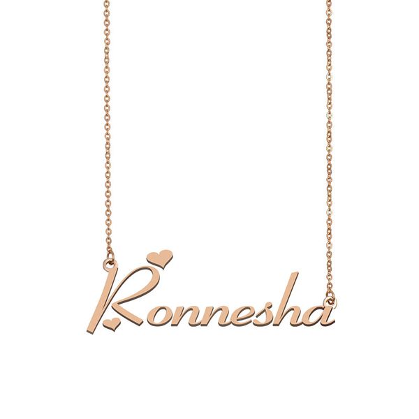 

ronnesha name necklace custom nameplate pendant for women girls birthday gift kids friends jewelry 18k gold plated stainless steel, Silver