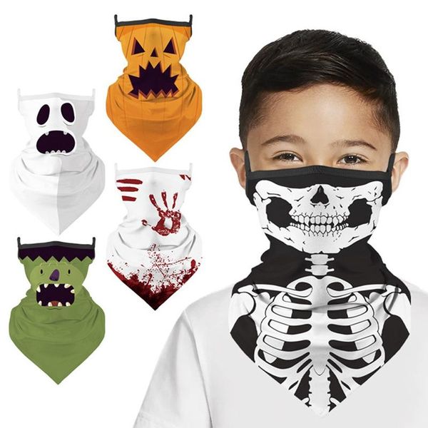 

1pc kids windproof bandana scarf halloween pattern neck gaiter tube ear warmer dust mask cute sports protection scarf, Black