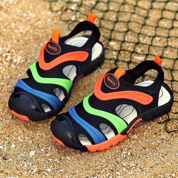 

skhek baby boys sandals shoes children kids shoes boy girl closed toe summer beach sandals shoes sneakers 1007, Black;red