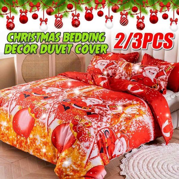 

3pcs/set red christmas bedding set  bedding home textiles set bedclothes santa duvet cover juego de cama1