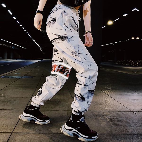 

streetwear casual print baggy pants women hip hop elastic waisted trousers fashion pockets workout womens joggers sweatpants