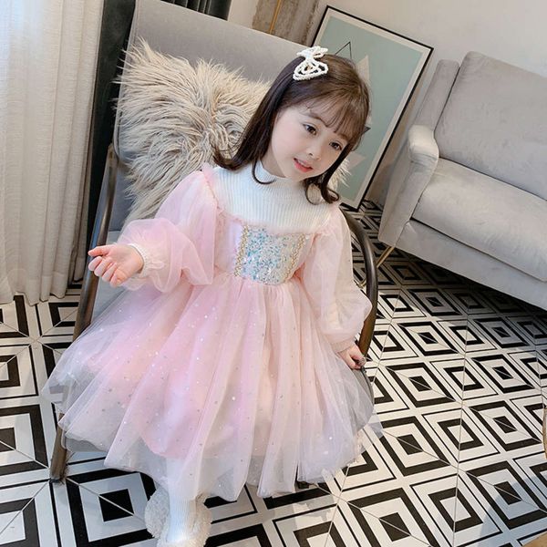 

plush girls' knitted winter 2020 new thickened korean long sve princs drs, Red;yellow