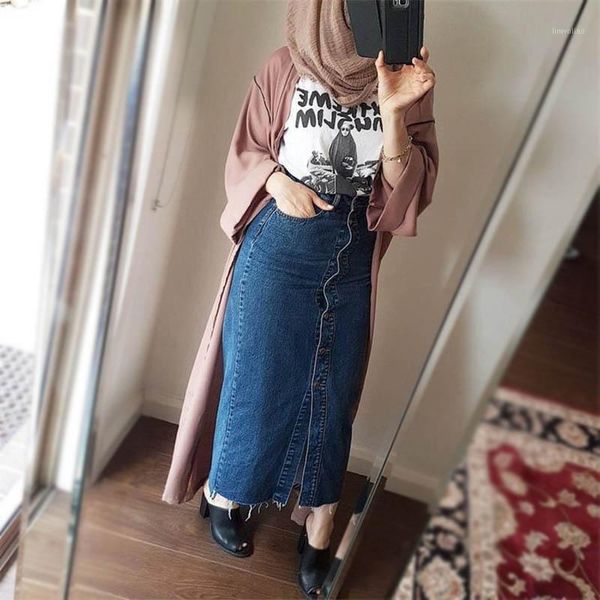 

dubai style muslim women long skirt denim maxi half dress abaya kimono moroccan african women denim bodycon abaya casual jeans1, Red