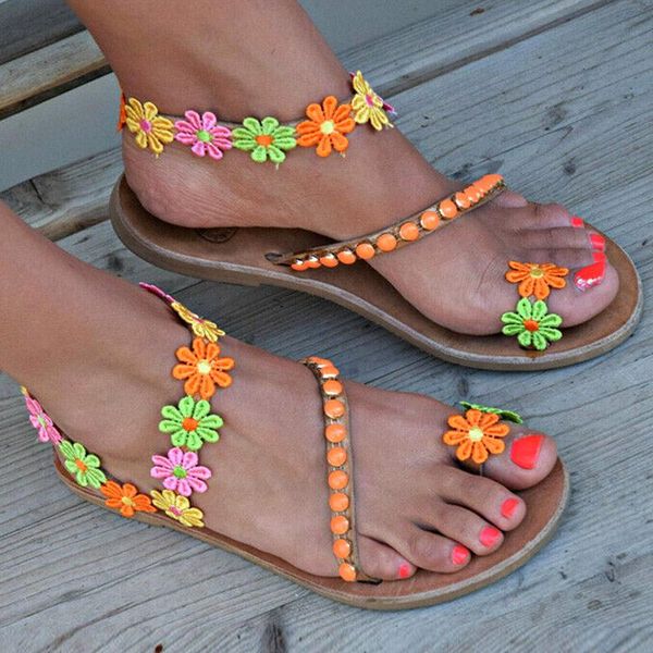 

2020 new fashion women sandals bohemia flower flat shoes anti-slip for summer beach shoes woman chaussure femme, Black