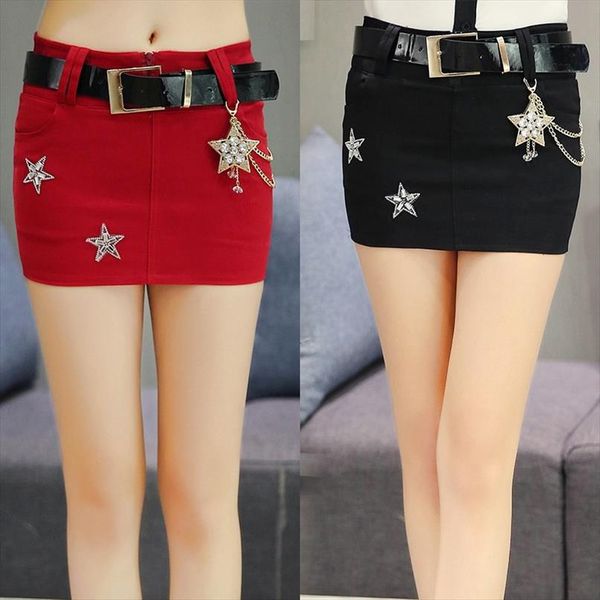 

2017 spring and summer the new korean wild short skirt package hip female cowboy step miniskirt, Black