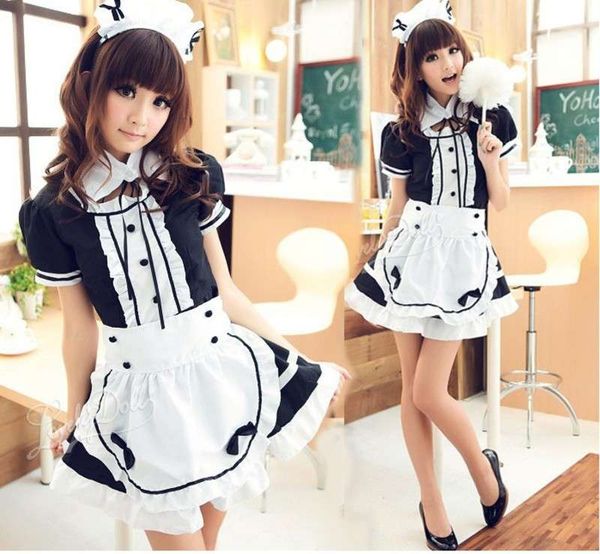 

cosplay restaurant maid anime black and white halloween costume, Black;gray