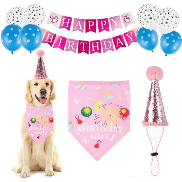 

dog apparel 11pcs/set hat scarfs birthday bandana accessories print gift reusable party decor boys girls home headwear flag balloon1