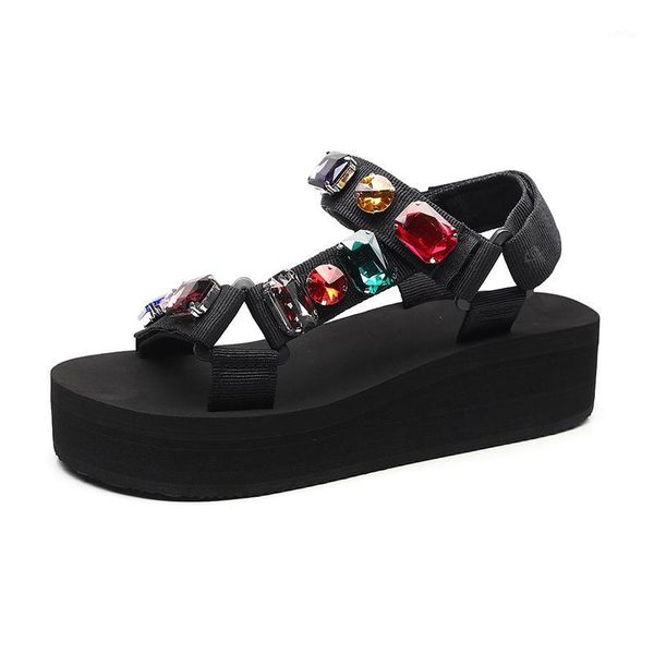 

new women sandals rhinestone woman shoes princess shoes light soft beach slides 2020 platform summer1, Black