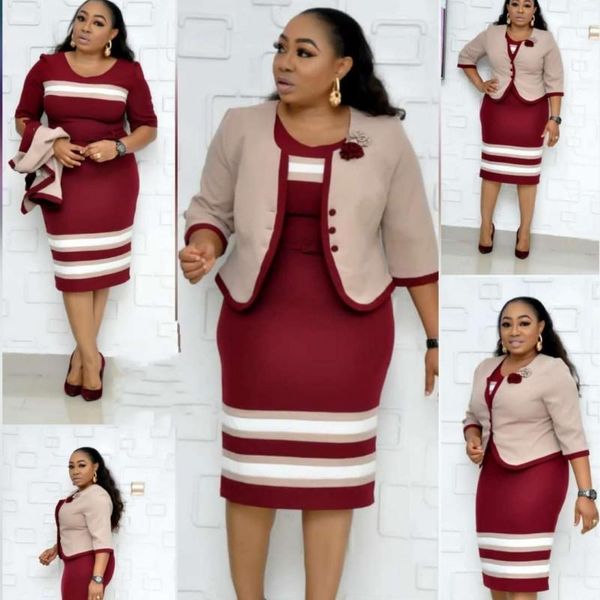 

6xl plus size african dress for women 2 piece set jacket and dress 2021 new arrival elegant african design office lady suit, Red
