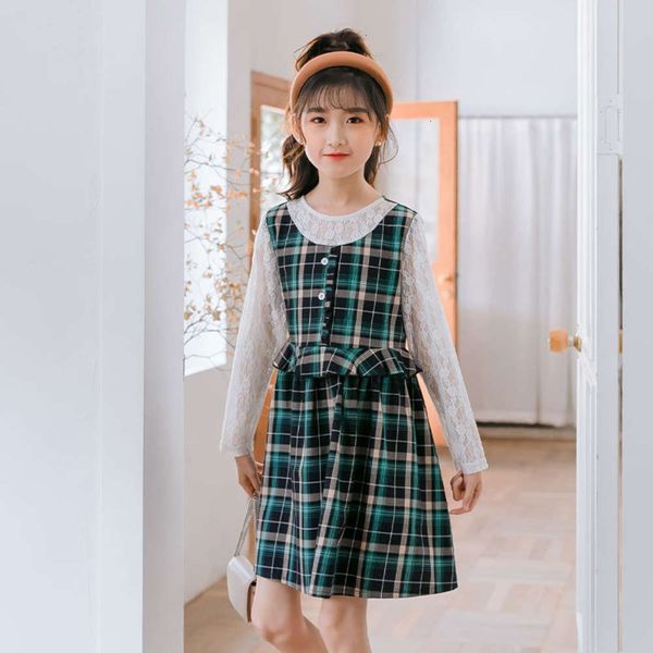 

spring drs 2021 girls' new lace korean long sve screen children's princs skirt, Red;yellow