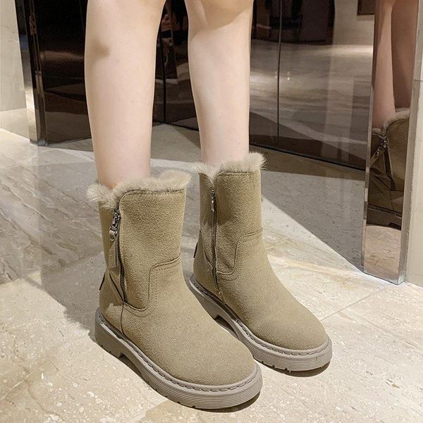 

ankle boots platform women shoes 2021 suede boots winter warm plush women black khaki short booties botas mujer