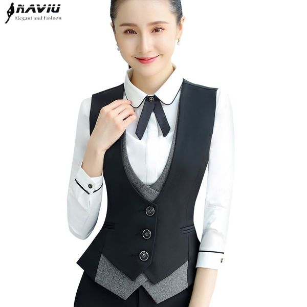 

autumn new professional vests women fashion temperament formal business interview plus size work wear 201028, Black;white