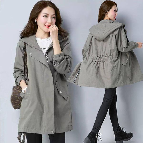 

2021 spring autumn trench coat women casual long sleeve hooded medium long female overcoat plus size windbreaker coats 5xl y256, Tan;black