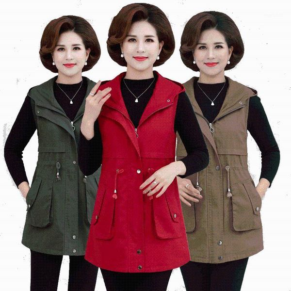 

2020 vest women elegant vest spring autumn sleeveless jackets outerwear lady slim waistcoat short hood waist trench coat wf2071, Black;white